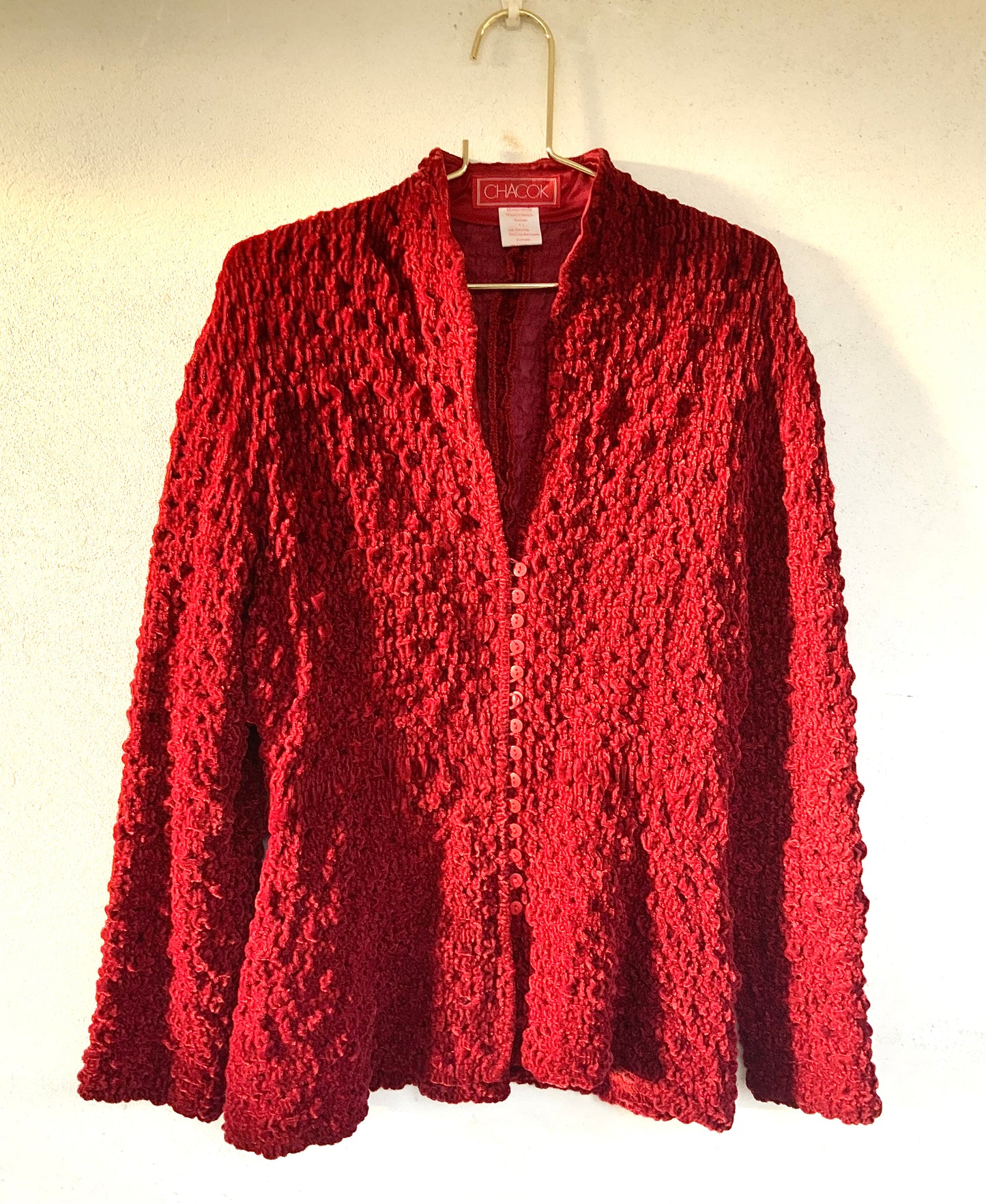 Veste en maille velours rouge Chacok vintage