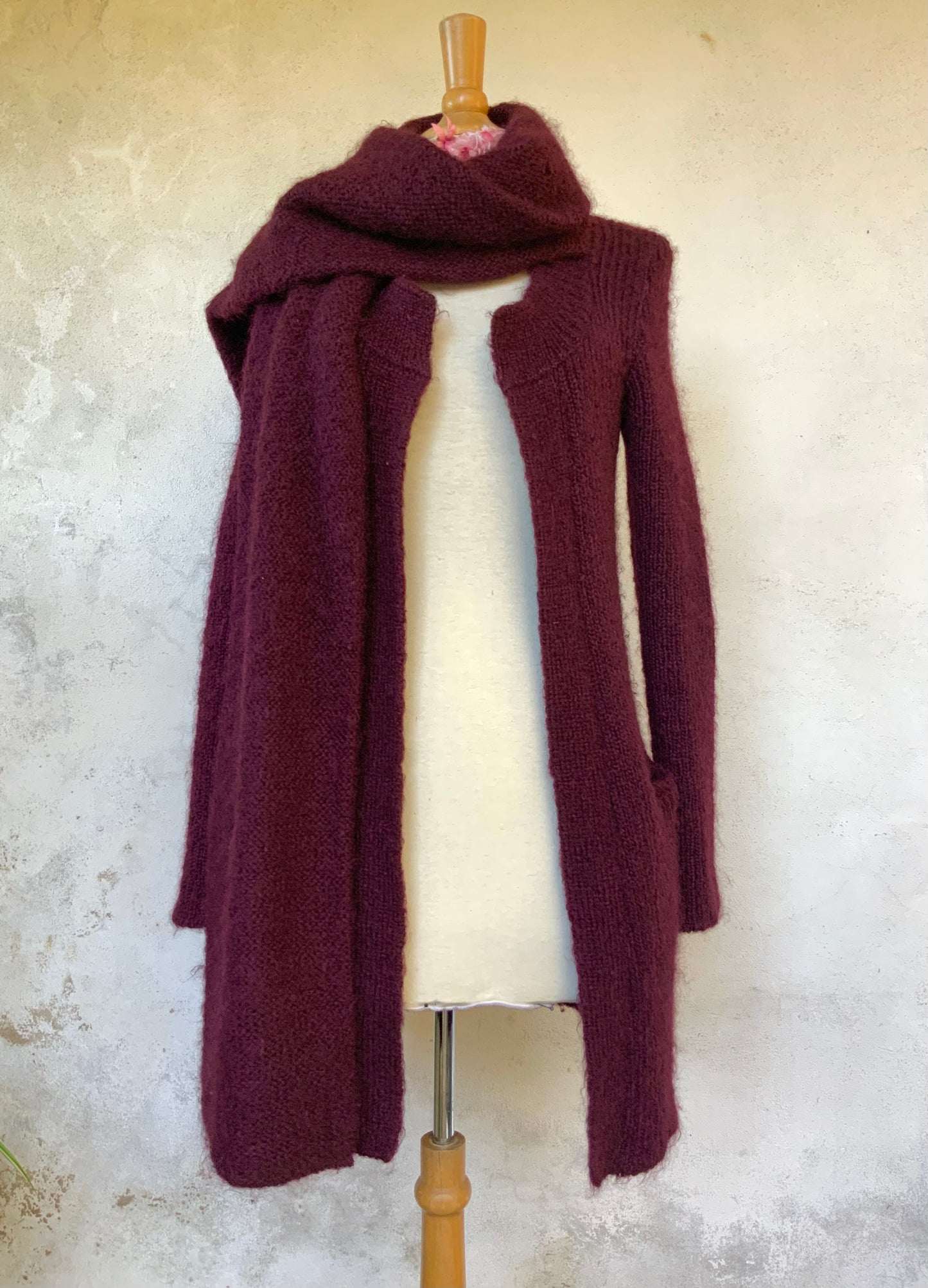 Gilet long en maille bordeaux Sonia Rykiel Vintage