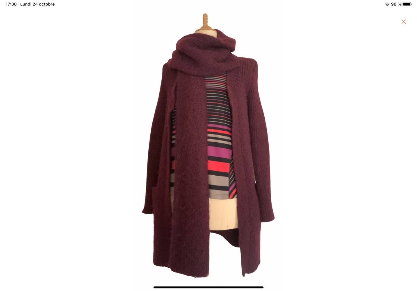 Gilet long en maille bordeaux Sonia Rykiel Vintage