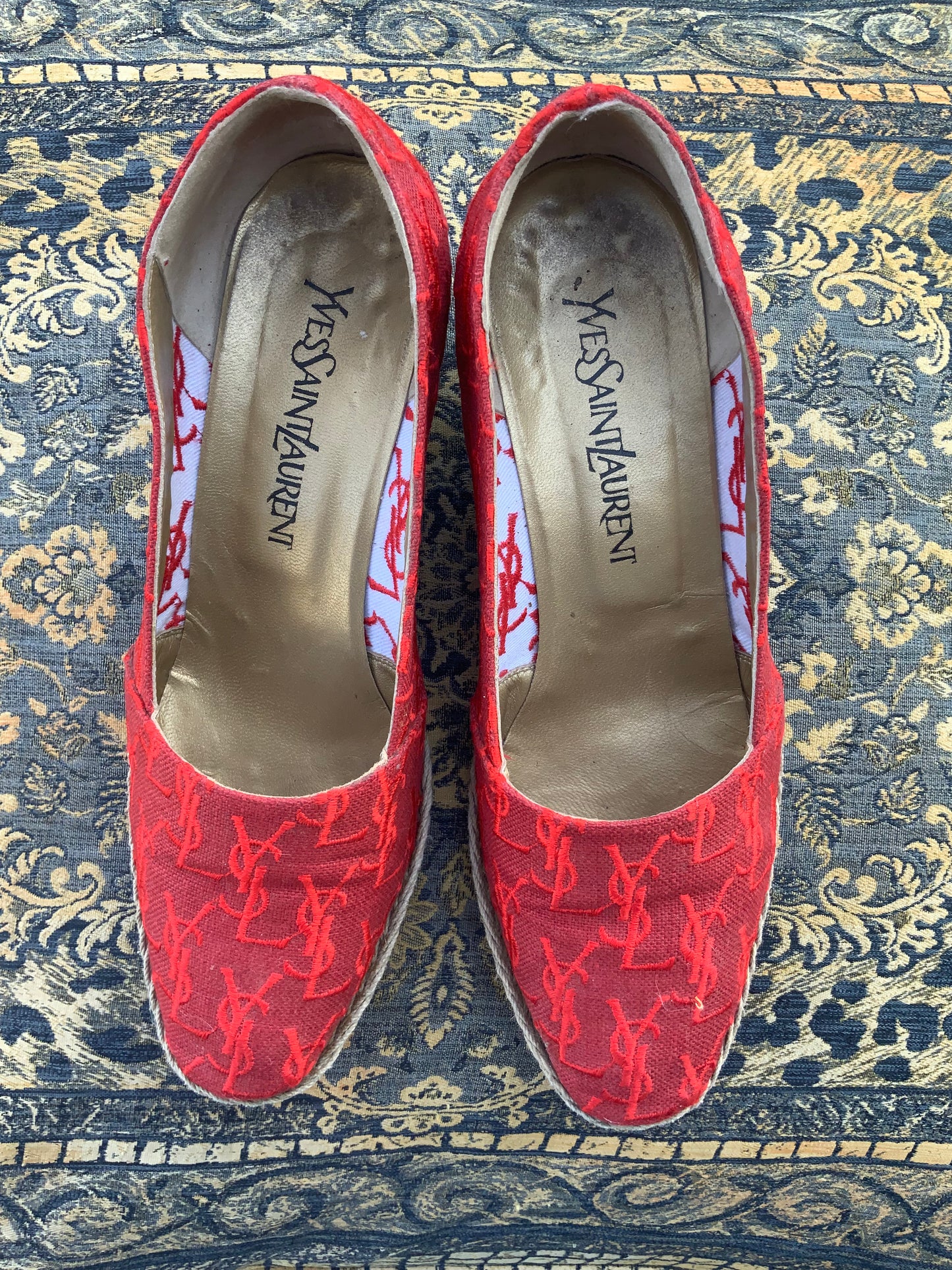 Espadrilles compensées rouges Yves Saint Laurent vintage