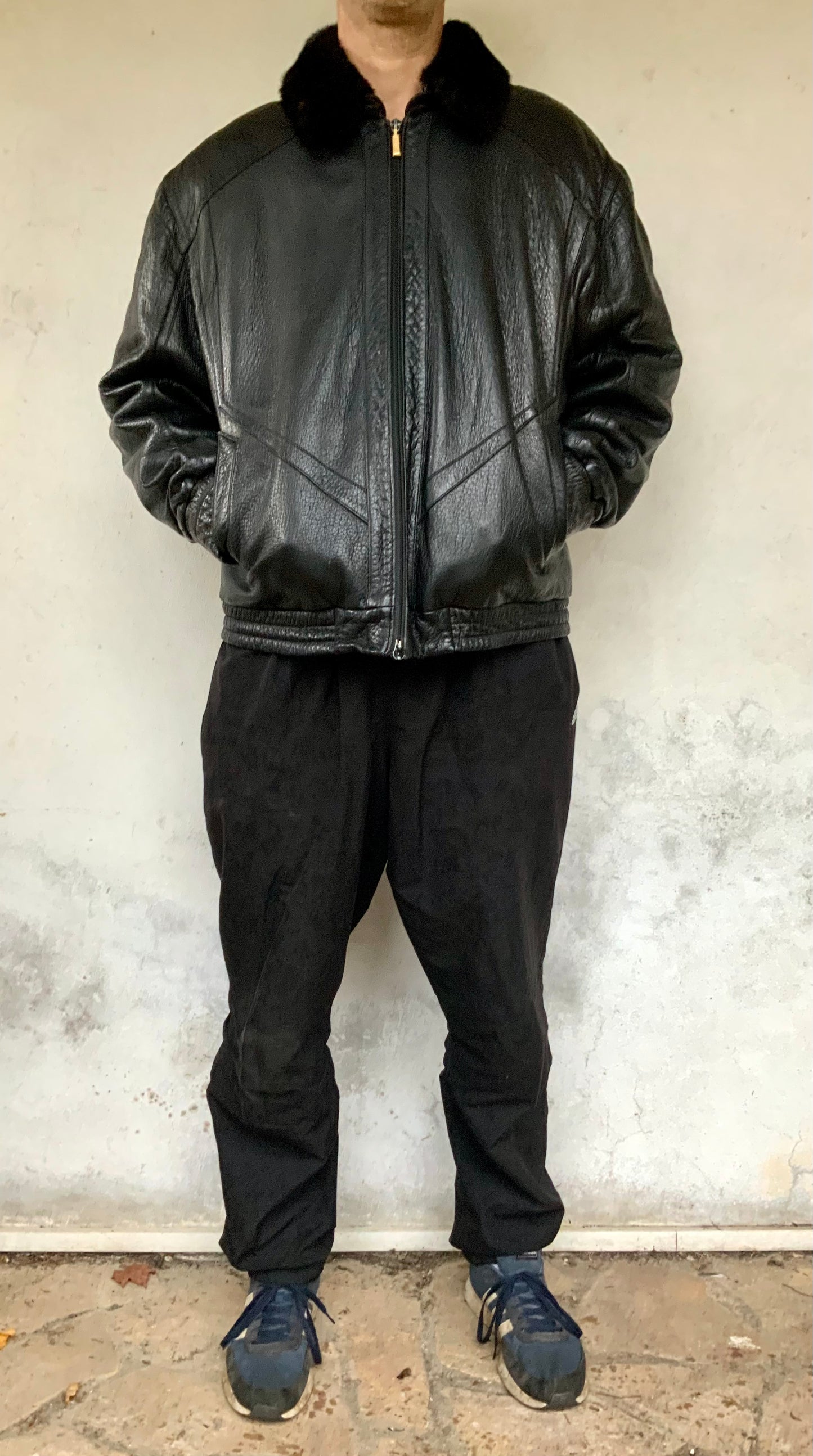 Blouson cuir pécari noir et col vison ZILLI vintage