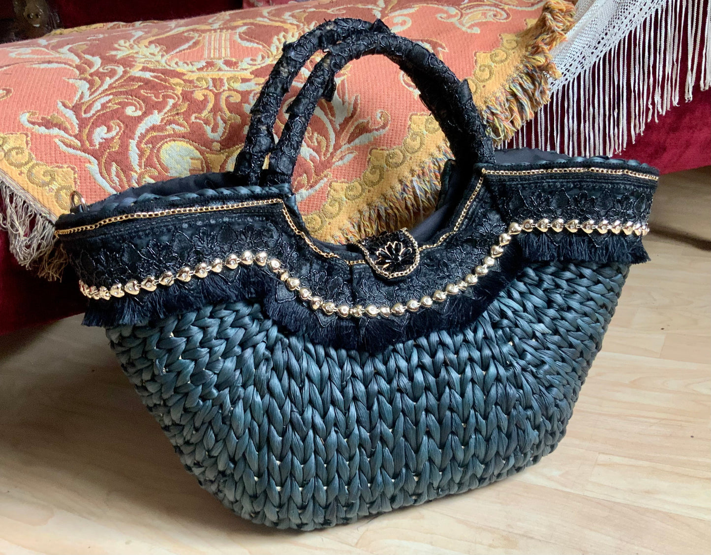 Panier en osier tressé noir AlexMax