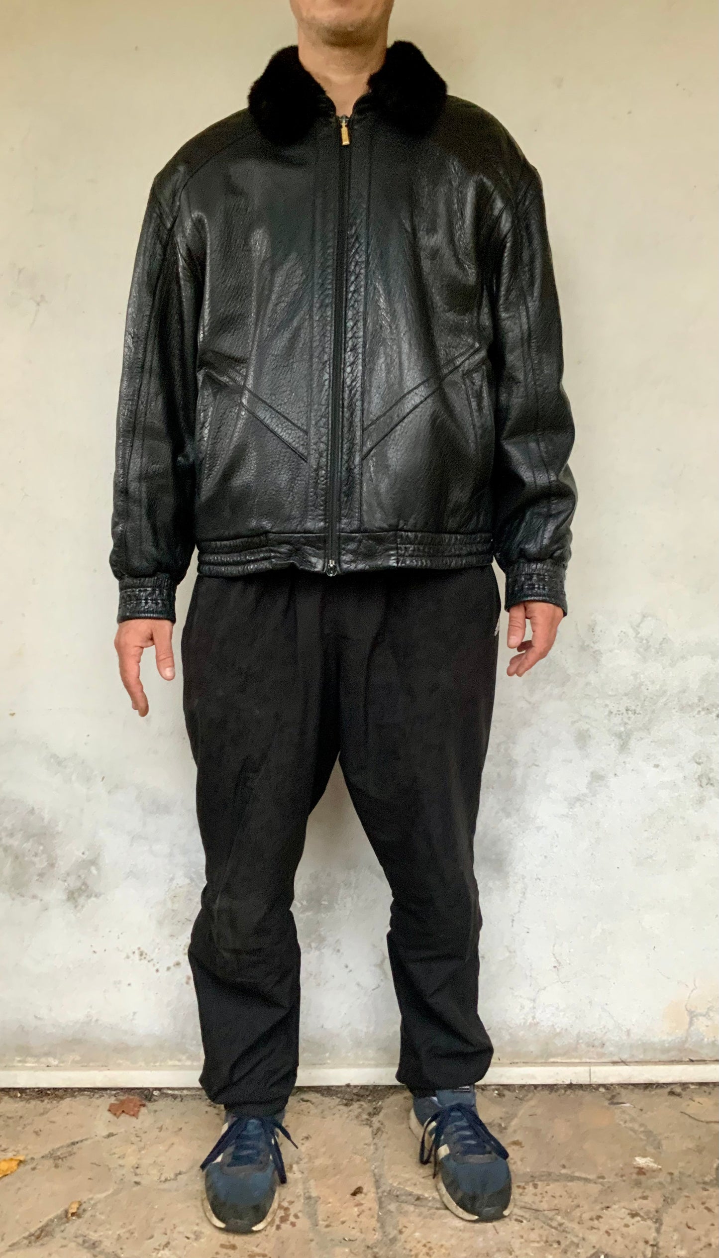 Blouson cuir pécari noir et col vison ZILLI vintage