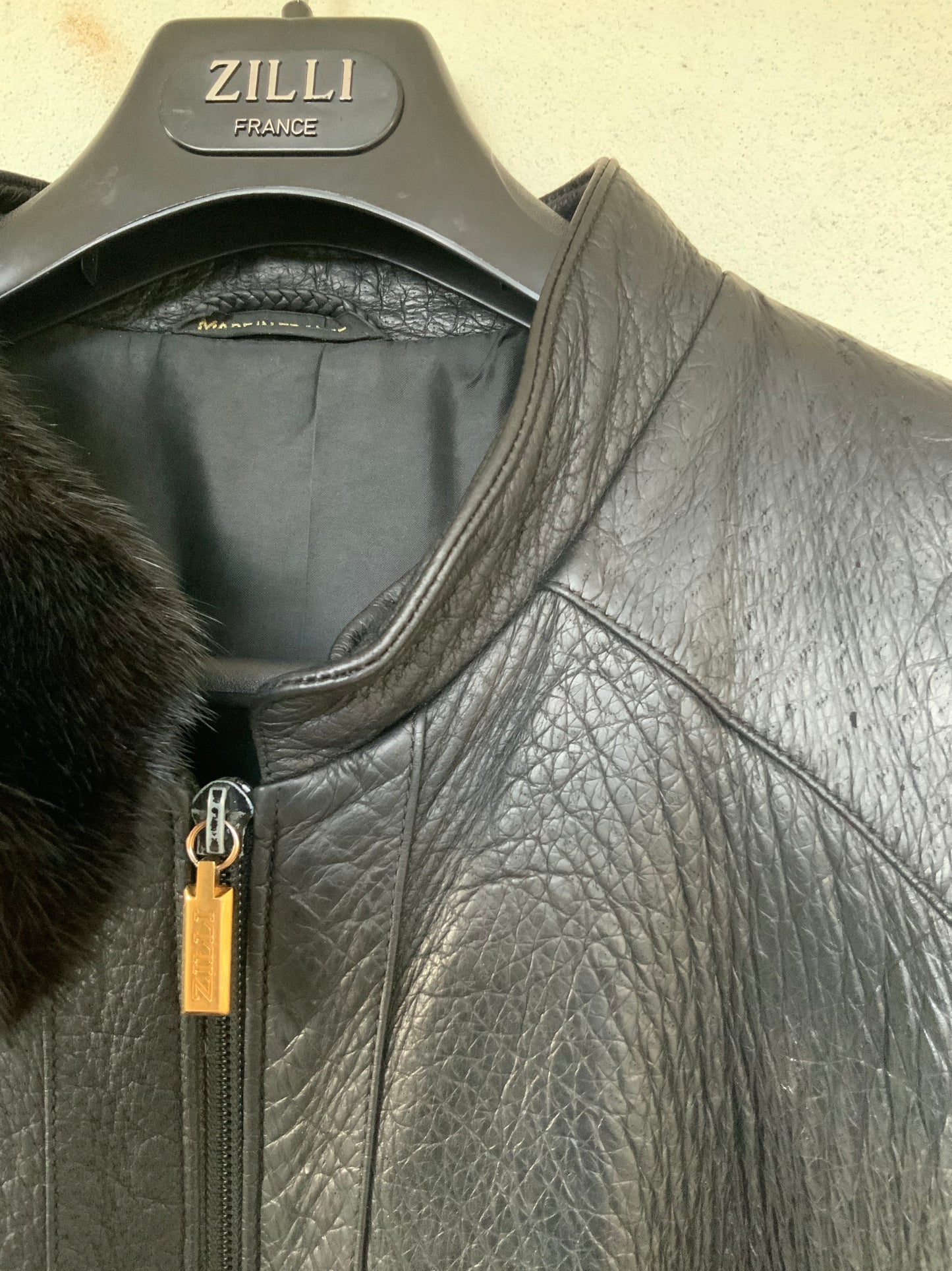 Blouson cuir pécari noir et col vison ZILLI vintage