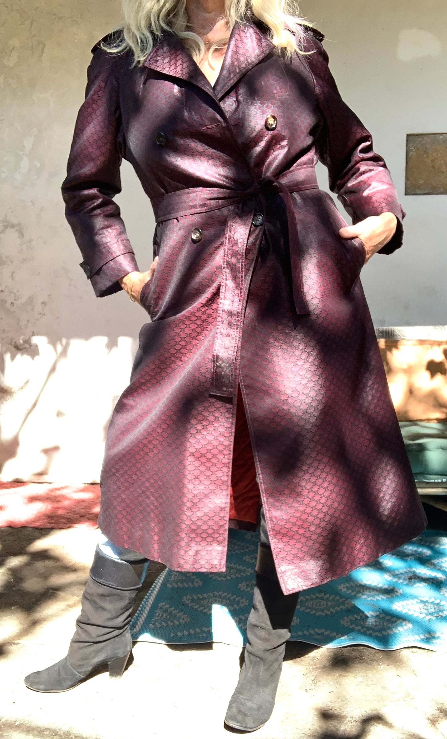 Trench-coat imperméable bordeaux CELINE vintage