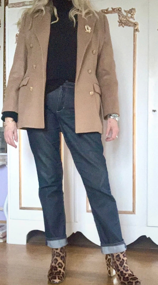 Blazer croisé camel laine et soie Vintage