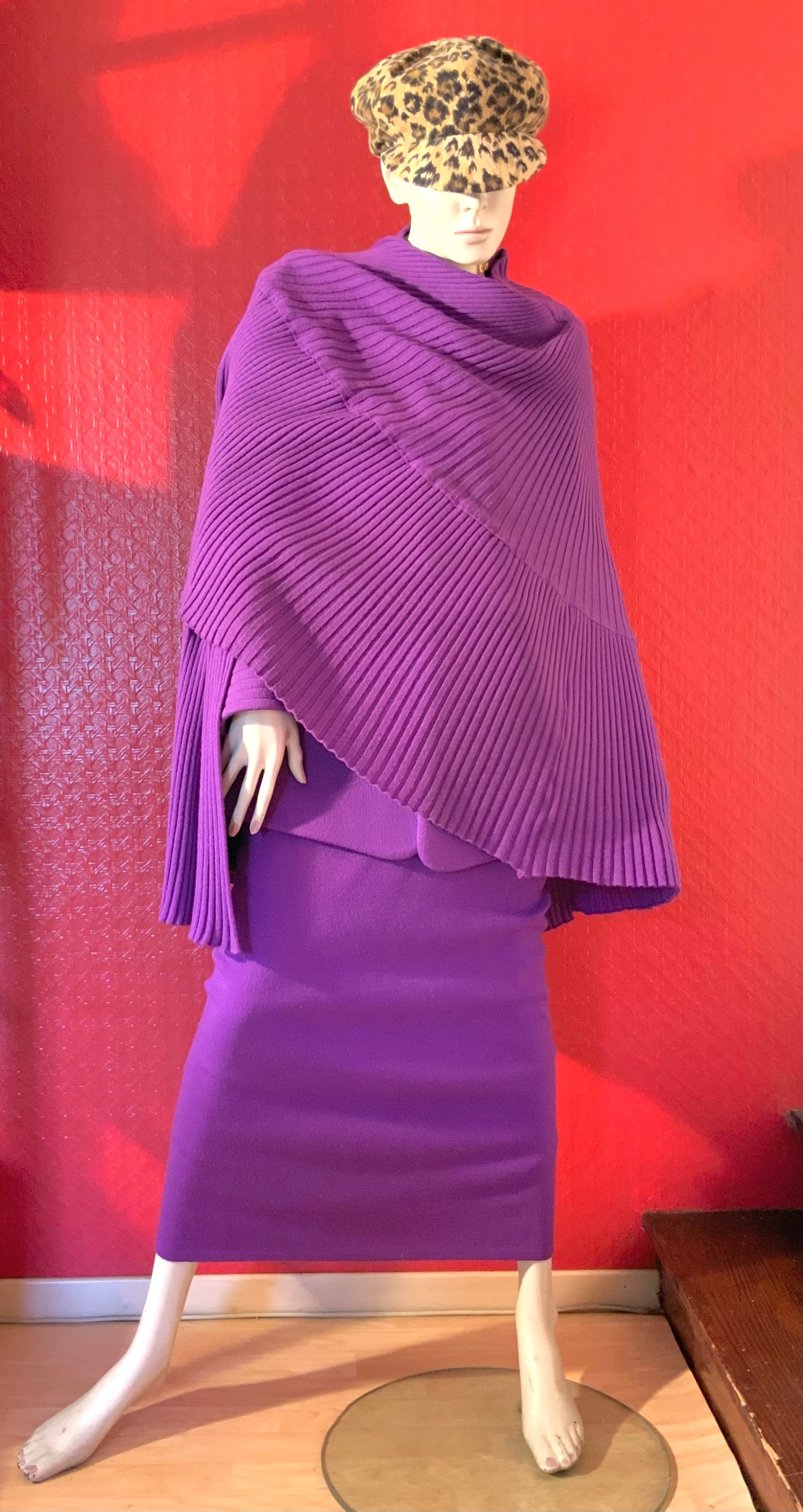 Cape en maille plissée violette Chacok Vintage