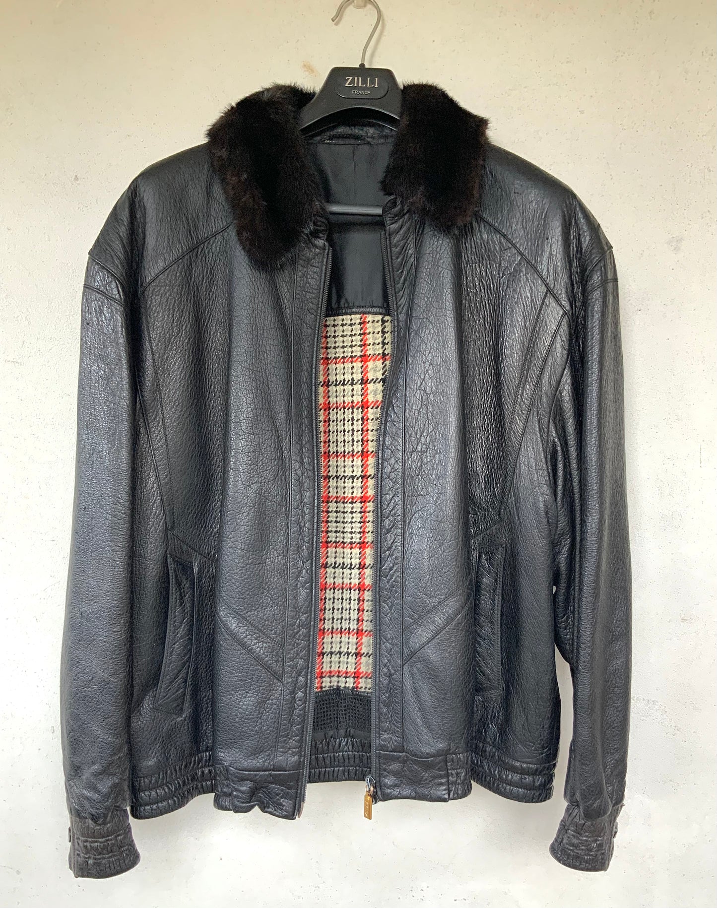 Blouson cuir pécari noir et col vison ZILLI vintage