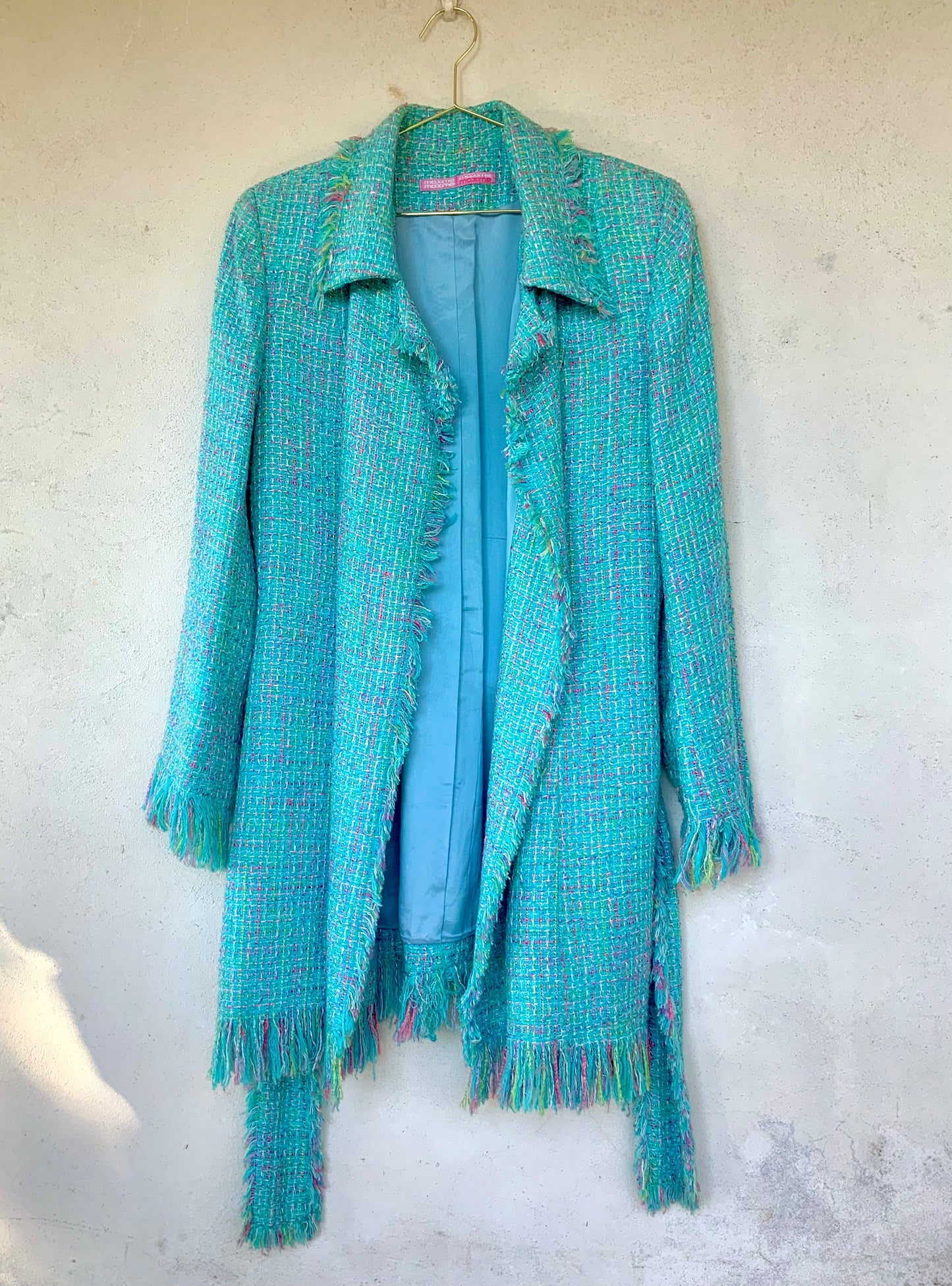 Veste longue en tweed turquoise Maxime Paris vintage