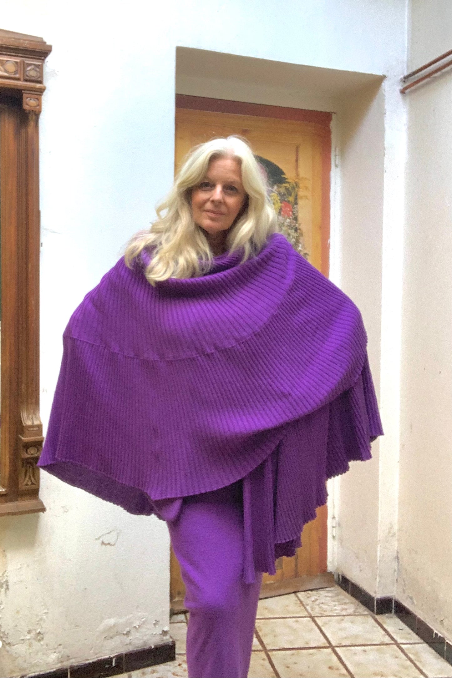 Cape en maille plissée violette Chacok Vintage