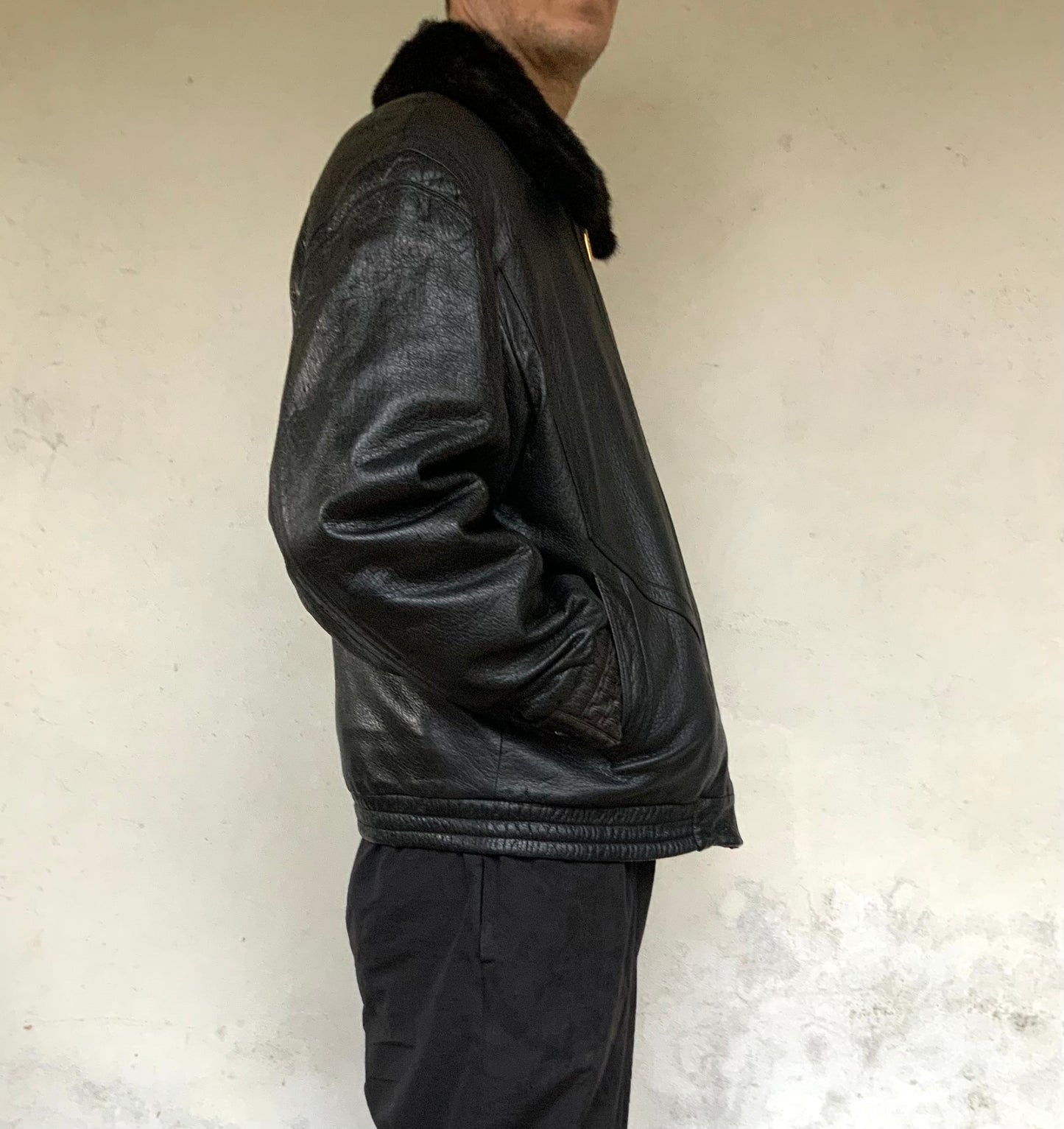 Blouson cuir pécari noir et col vison ZILLI vintage